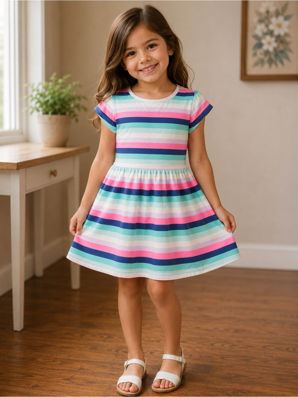 Carter’s Girls Rainbow Stripe Skater Dress | Size 5